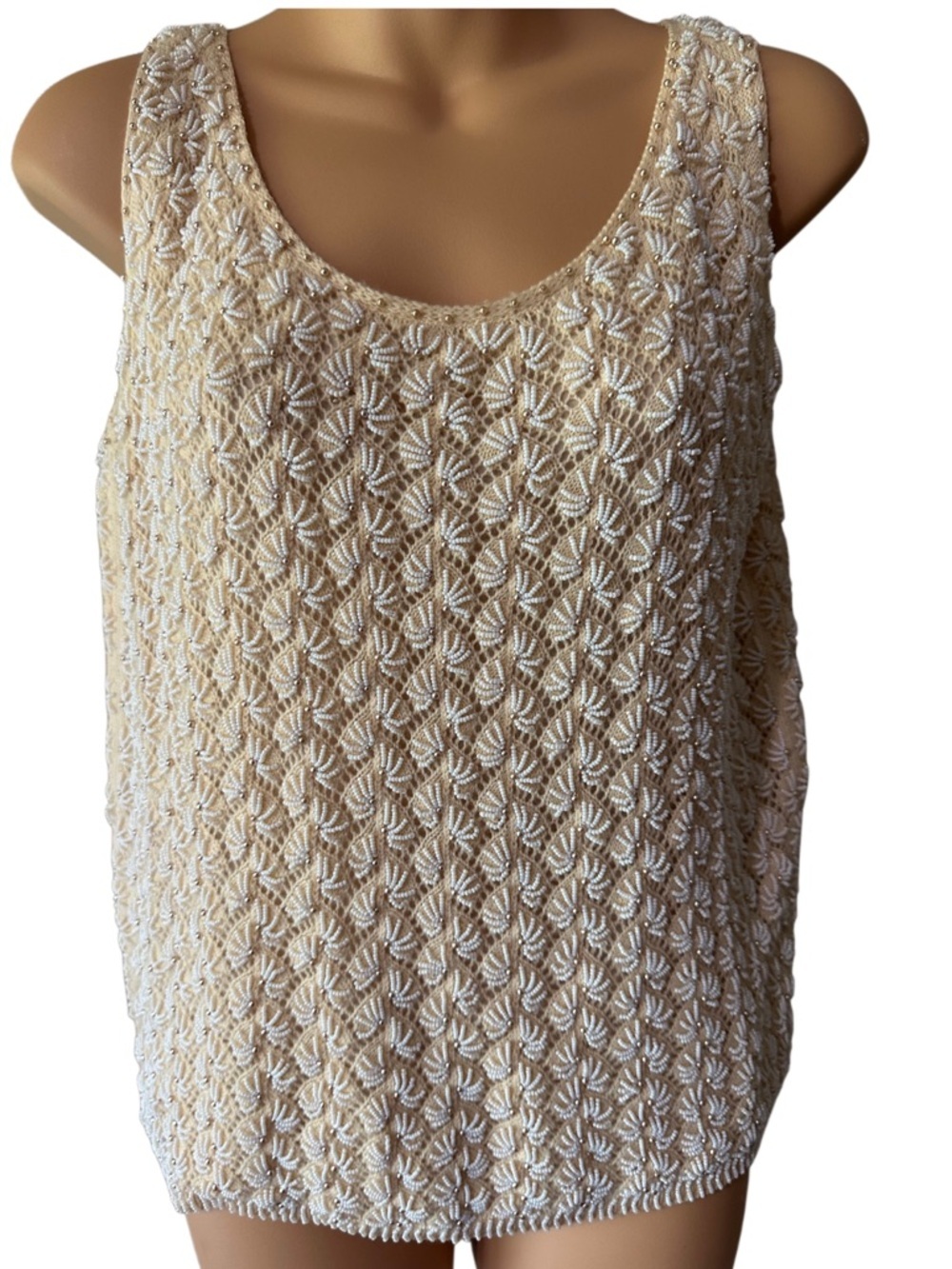 Vintage Cyn Les Hand Beaded Wool Shell Tank Top Coquette Whimsigoth